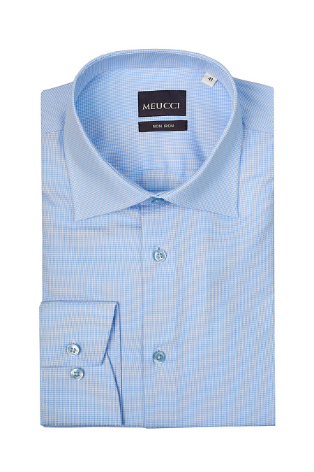 Модная мужская рубашка голубая с эффектом non iron  арт. SL 9020 R 0291 NON/231117 от Meucci (Италия) - фото. Цвет: Голубой, микродизайн.
