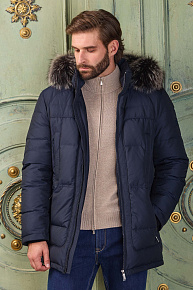 Cтеганый пуховик с капюшоном и меховой опушкой  (3225)