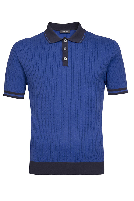 Поло ярко-синее с темно-синими манжетами и воротником  для мужчин бренда Meucci (Италия), арт. MEU-2510/DQSS17 - фото. Цвет: Синий. Купить в интернет-магазине https://shop.meucci.ru
