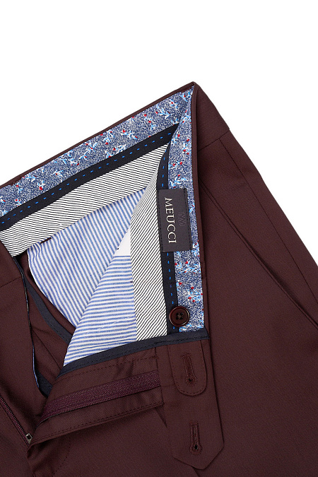 Мужские брендовые брюки темно-коричневые из тонкой шерсти  арт. MI 24236320-29 Meucci (Италия) - фото. Цвет: Темно-коричневый. Купить в интернет-магазине https://shop.meucci.ru
