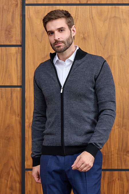 Мужской брендовый серо-черный кардиган с застежкой на молнию арт. 23014/22025 BLACK Meucci (Италия) - фото. Цвет: Серо-черный. Купить в интернет-магазине https://shop.meucci.ru
