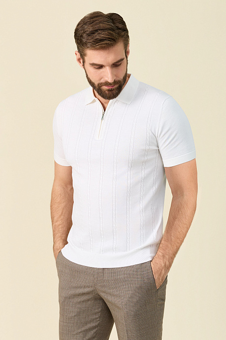 Поло из хлопка, шелка и льна белого цвета  для мужчин бренда Meucci (Италия), арт. MEU-SS2407/DQSS01 - фото. Цвет: Белый. Купить в интернет-магазине https://shop.meucci.ru
