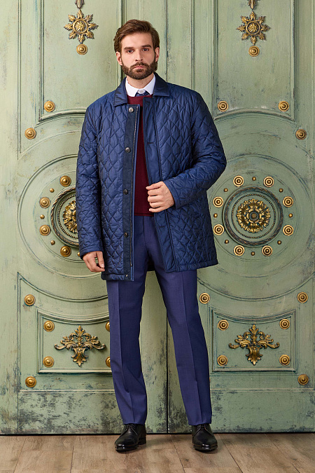 Утепленная куртка в классическом стиле из стеганого полотна для мужчин бренда Meucci (Италия), арт. 3959 - фото. Цвет: Темно-синий. Купить в интернет-магазине https://shop.meucci.ru
