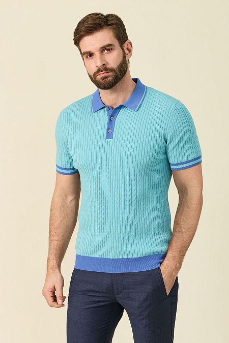 Поло бирюзовое из хлопка Пима  для мужчин бренда Meucci (Италия), арт. MEU-SS2410/DQSS51 - фото. Цвет: Бирюзовый со светло-синим. Купить в интернет-магазине https://shop.meucci.ru
