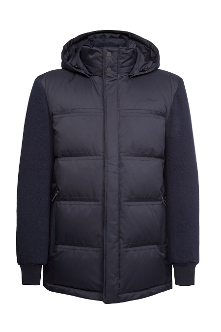 Пуховик с капюшоном из комбинации двух тканей  для мужчин бренда Meucci (Италия), арт. 9357 - фото. Цвет: Темно-синий. Купить в интернет-магазине https://shop.meucci.ru
