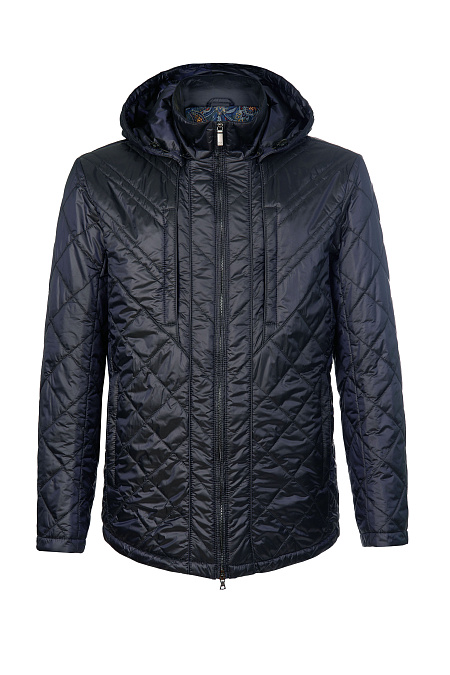 Утепленная легкая куртка средней длины с капюшоном  для мужчин бренда Meucci (Италия), арт. 2720 - фото. Цвет: Темно-синий. Купить в интернет-магазине https://shop.meucci.ru
