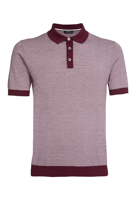 Поло бордовое в мелкую полоску из хлопка Пима  для мужчин бренда Meucci (Италия), арт. MEU-SS2404/DQSS2701 - фото. Цвет: Бордовый с орнаментом в виде полоски. Купить в интернет-магазине https://shop.meucci.ru
