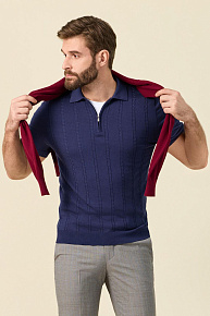 Поло из хлопка, шелка и льна темно-синее  (MEU-SS2407/DQSS18)