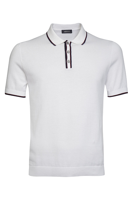 Поло белое с цветными кантами на манжетах и воротнике  для мужчин бренда Meucci (Италия), арт. MEU-2509/DQSS01 - фото. Цвет: Белый, синий, бордовый. Купить в интернет-магазине https://shop.meucci.ru
