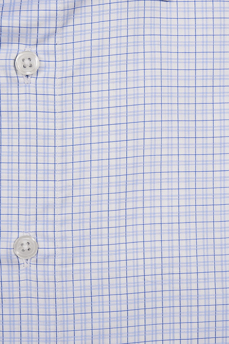 Модная мужская рубашка в сине-голубую клетку из хлопка sea island  арт. SL 10224070/301020 от Meucci (Италия) - фото. Цвет: Белый в сине-голубую клетку.
