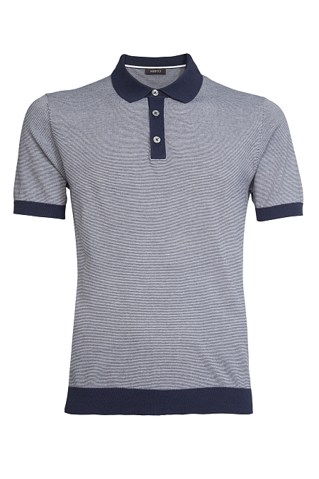 Поло в полоску синего цвета из хлопка  для мужчин бренда Meucci (Италия), арт. MEU-SS2404/DQSS1801 - фото. Цвет: Синий, полоска. Купить в интернет-магазине https://shop.meucci.ru
