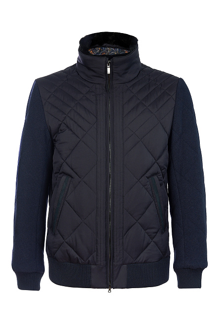 Короткий пуховик-бомбер с меховым воротником  для мужчин бренда Meucci (Италия), арт. 1797 - фото. Цвет: Темно-синий. Купить в интернет-магазине https://shop.meucci.ru
