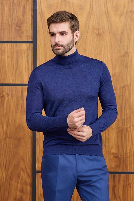 Мужская брендовая водолазка синего цвета с высоким воротником арт. 53016/22025 INDIGO Meucci (Италия) - фото. Цвет: Синий. Купить в интернет-магазине https://shop.meucci.ru

