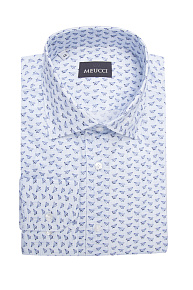 Рубашка хлопковая голубая с орнаментом  (SL 902022 RL 91LA/302208)