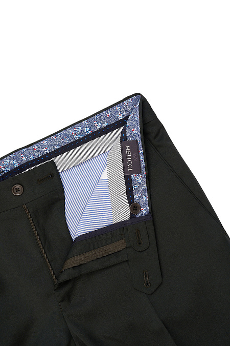 Мужские брюки из шерсти темно-зеленого цвета  арт. 24036320-10 Meucci (Италия) - фото. Цвет: Темно-зеленый. Купить в интернет-магазине https://shop.meucci.ru
