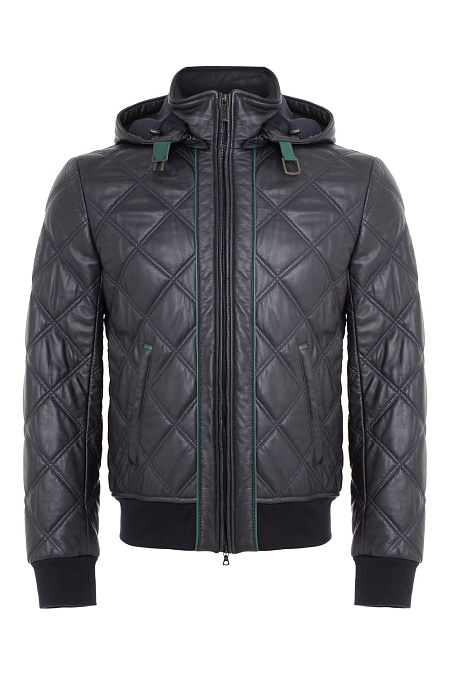 Кожаная куртка-бомбер с капюшоном  для мужчин бренда Meucci (Италия), арт. 7125/2 - фото. Цвет: Темно-синий. Купить в интернет-магазине https://shop.meucci.ru
