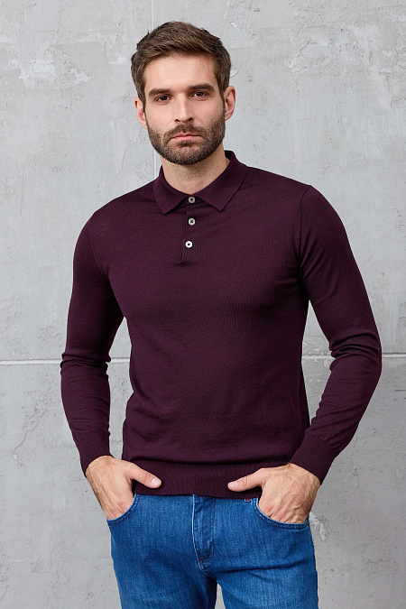 Мужской брендовый джемпер-поло винного цвета с застежкой на пуговицы арт. 33014/22025 CERISE Meucci (Италия) - фото. Цвет: Винный. Купить в интернет-магазине https://shop.meucci.ru

