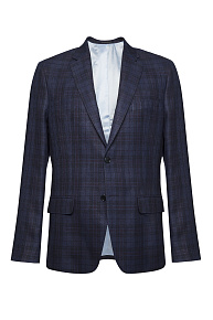 Пиджак из смеси льна, шелка и шерсти темно-синий в клетку  (MI 1200181EZ/11710)