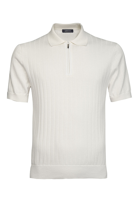 Поло молочного оттенка с фактурными вертикальными полосами для мужчин бренда Meucci (Италия), арт. MEU-2506/DQSS02 - фото. Цвет: Белый с молочным оттенком. Купить в интернет-магазине https://shop.meucci.ru
