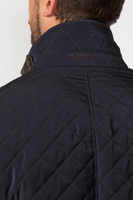 Утепленная стеганая куртка-пиджак на пуговицах с отделкой кожей для мужчин бренда Meucci (Италия), арт. 9964  - фото. Цвет: Темно-синий. Купить в интернет-магазине https://shop.meucci.ru
