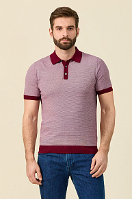 Поло бордовое в мелкую полоску из хлопка Пима  (MEU-SS2404/DQSS2701)