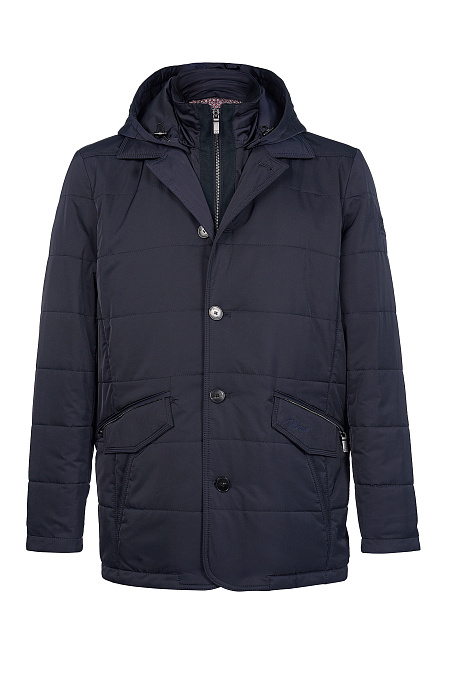 Утепленная стеганая  куртка со съемной манишкой средней длины для мужчин бренда Meucci (Италия), арт. 6525 - фото. Цвет: Темно-синий. Купить в интернет-магазине https://shop.meucci.ru
