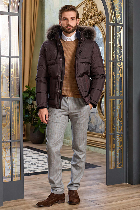 Мужские спортивные брюки из шерсти светло-серые в полоску  арт. MI 2168320-04 Meucci (Италия) - фото. Цвет: Светло-серый в полоску. Купить в интернет-магазине https://shop.meucci.ru
