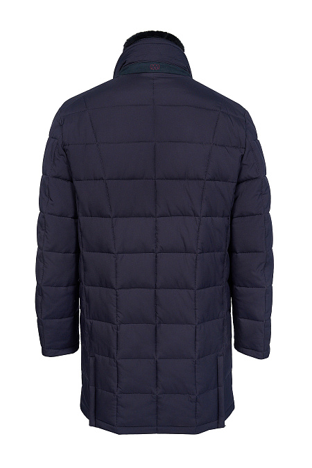 Удлиненный стеганый пуховик со съемной манишкой и меховым воротником  для мужчин бренда Meucci (Италия), арт. 9727 - фото. Цвет: Темно-синий. Купить в интернет-магазине https://shop.meucci.ru
