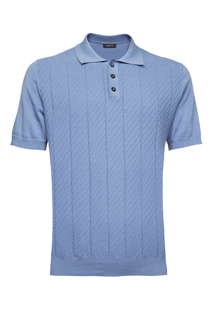 Поло голубого цвета с фактурным полосами из хлопка Пима  для мужчин бренда Meucci (Италия), арт. MEU-2614/DQSS58 - фото. Цвет: Голубой. Купить в интернет-магазине https://shop.meucci.ru
