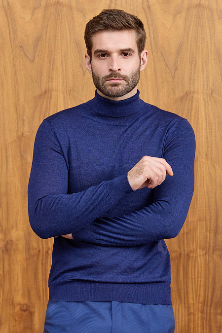 Мужская брендовая водолазка синего цвета с высоким воротником арт. 53016/22025 INDIGO Meucci (Италия) - фото. Цвет: Синий. Купить в интернет-магазине https://shop.meucci.ru

