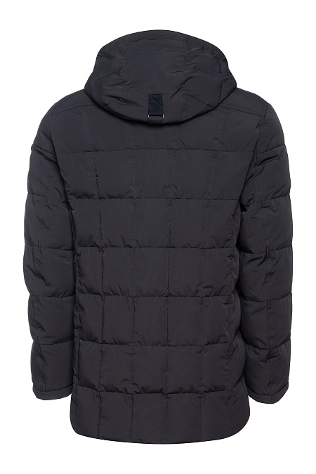 Стеганый пуховик средней длины с капюшоном  для мужчин бренда Meucci (Италия), арт. 1580 - фото. Цвет: Темно-синий. Купить в интернет-магазине https://shop.meucci.ru
