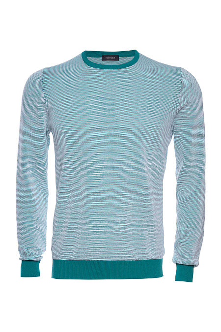 Мужской брендовый хлопковый джемпер сине-зеленый   арт. 57152/26901/650 Meucci (Италия) - фото. Цвет: Сине-зеленый. Купить в интернет-магазине https://shop.meucci.ru

