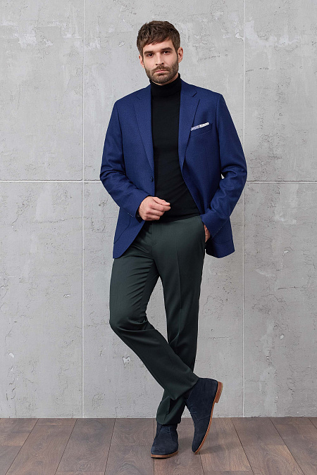 Мужской пиджак из шерсти с жаккардовым микродизайном в виде ромбов  Meucci (Италия), арт. MI 1200181DR/11760 - фото. Цвет:  Темно-синий (жаккардовое плетение нитей темно-синих оттенков). Купить в интернет-магазине https://shop.meucci.ru
