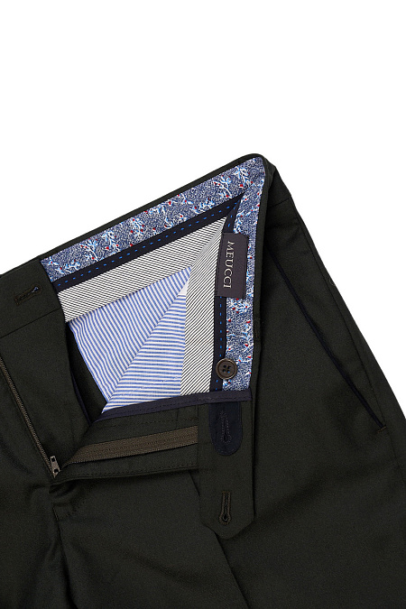 Мужские брюки из шерсти зеленого цвета арт. MI 24236320-10 Meucci (Италия) - фото. Цвет: Темно-зеленый. Купить в интернет-магазине https://shop.meucci.ru
