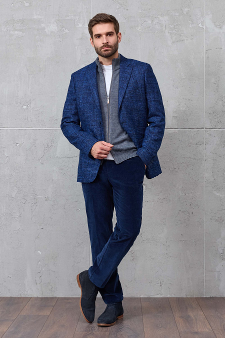 Мужской пиджак с жаккардовым плетением нитей из шерсти мериноса и альпака  Meucci (Италия), арт. MI 1200181DR/11744 - фото. Цвет: Темно-синий (жаккардовое плетение нитей черного и светло-синего цвета). Купить в интернет-магазине https://shop.meucci.ru
