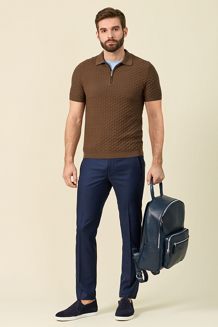 Рюкзак из зернистой кожи темно-синего цвета  для мужчин бренда Meucci (Италия), арт. О-78186 Blue - фото. Цвет: Темно-синий. Купить в интернет-магазине https://shop.meucci.ru
