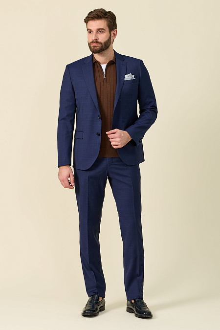 Мужской шерстяной костюм в мелкую клетку темно-синих оттенков  Meucci (Италия), арт. MI 2200191/22009 - фото. Цвет: Серо-синий в клетку.