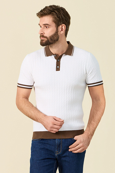 Поло белого цвета из хлопка Пима для мужчин бренда Meucci (Италия), арт. MEU-SS2410/DQSS01 - фото. Цвет: Белый с коричневым. Купить в интернет-магазине https://shop.meucci.ru
