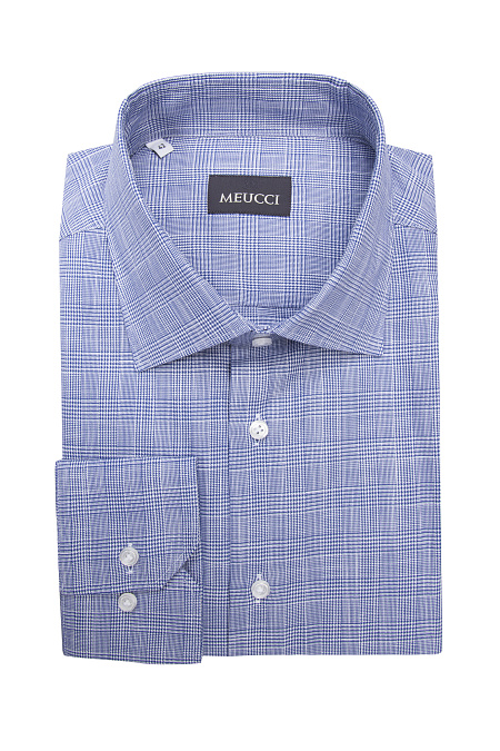 Модная мужская рубашка хлопковая в бело-синюю клетку  арт. SL 902022 R 91EZ/302228 от Meucci (Италия) - фото. Цвет: Бело-синяя клетка.
