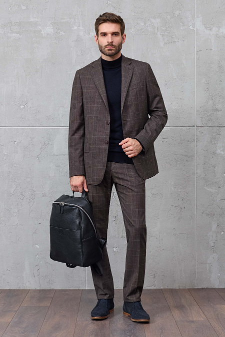 Мужской классический шерстяной костюм коричневый в клетку  Meucci (Италия), арт. MI 2200191DR/12101 - фото. Цвет: Коричневый, клетка. Купить в интернет-магазине https://shop.meucci.ru
