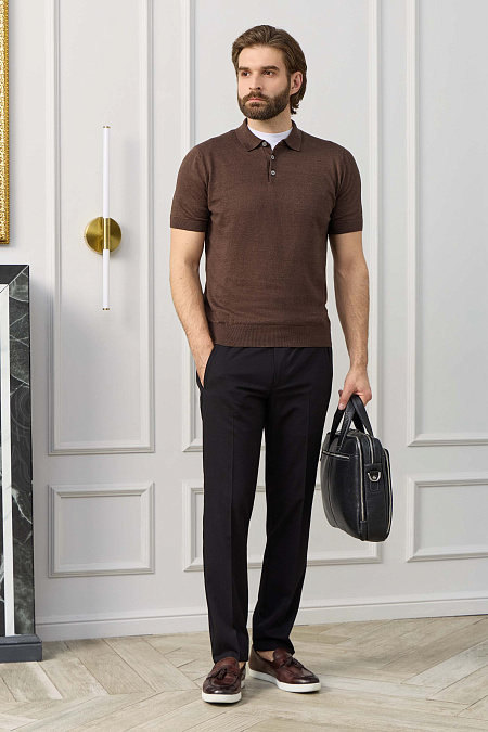 Мужские брендовые брюки черные из ткани с охлаждающим эффектом  арт. SP-RD 9887 Black Meucci (Италия) - фото. Цвет: Черный. Купить в интернет-магазине https://shop.meucci.ru
