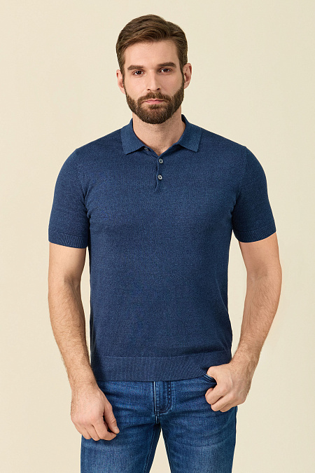 Поло темно-синее из смеси льна и хлопка  для мужчин бренда Meucci (Италия), арт. PB-NECK 30024/000267 - фото. Цвет: Темно-синий. Купить в интернет-магазине https://shop.meucci.ru
