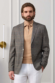 Пиджак в клетку в серо-бежевых тонах из шерсти с кашемиром  (MI 1200181EZ/11740)