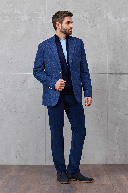 Мужской брендовый синий кардиган с застежкой на молнию арт. 23014/22025 Dk.NAVY Meucci (Италия) - фото. Цвет: Синий, темно-синий. Купить в интернет-магазине https://shop.meucci.ru
