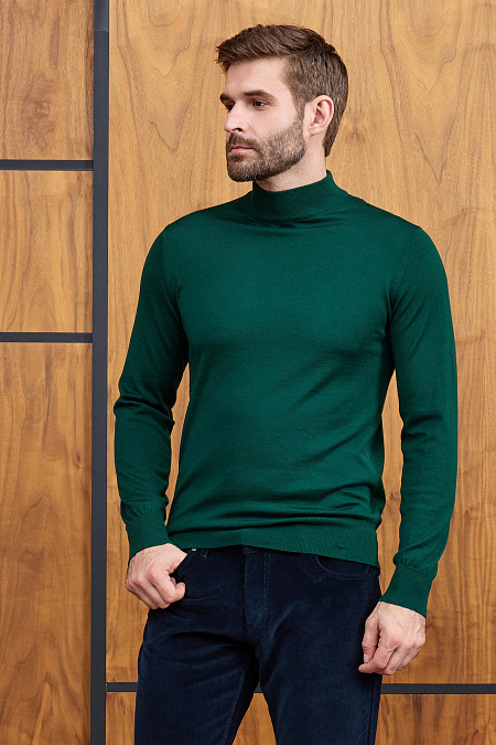 Мужская брендовая водолазка зеленого цвета с воротником-стойкой  арт. 63016/22025 GREEN Meucci (Италия) - фото. Цвет: Зеленый. Купить в интернет-магазине https://shop.meucci.ru

