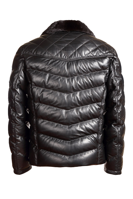 Короткий кожаный пуховик с мехом норки для мужчин бренда Meucci (Италия), арт. 7972 - фото. Цвет: Черный. Купить в интернет-магазине https://shop.meucci.ru
