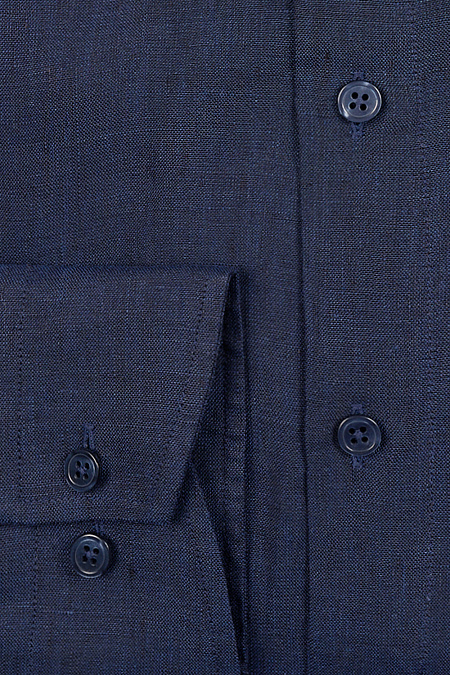 Модная мужская темно-синяя льняная рубашка с длинным рукавом  арт. CL 10224070/301025 от Meucci (Италия) - фото. Цвет: Темно-синий.
