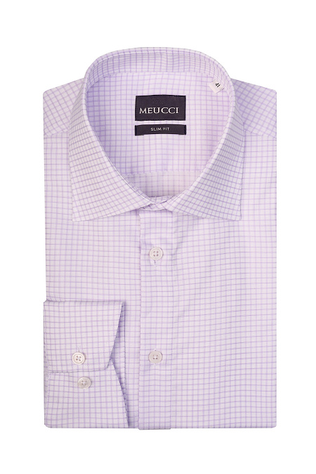 Модная мужская рубашка белая в сиреневую клетку арт. SL 9020 R 0791 BAS/231138 от Meucci (Италия) - фото. Цвет: Белый, сиреневая клетка.
