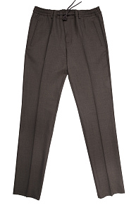 Коричневые брюки с эластичным поясом и кулиской из тонкой шерсти (SP-DR 4223 BROWN)