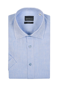 Голубая льняная рубашка с коротким рукавом (SL 10224070/301023K)